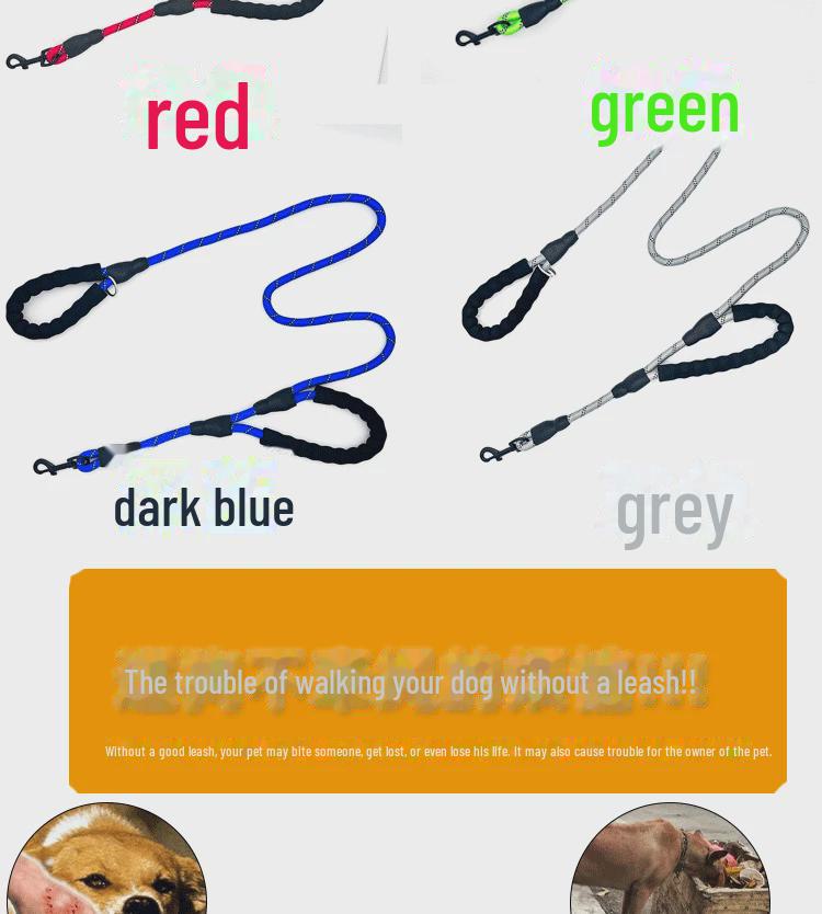Double Handle Reflective Large Dog Leash with Logo