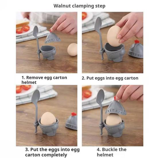 Подставка для вареных яиц, дизайн рыцаря, легко моется, многоразовый жесткий пластиковый держатель для яиц с ложкой, детские игрушки