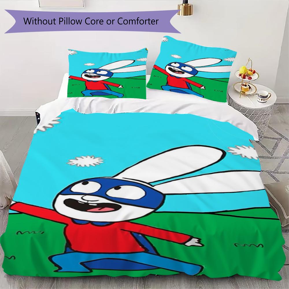 Simon the Rabbit Pattern Bedding uilt Set uilt Cover Pillowcase Home Decoration Birthday Gift (1 * duvet cover + 2 * pillowcase without core)158