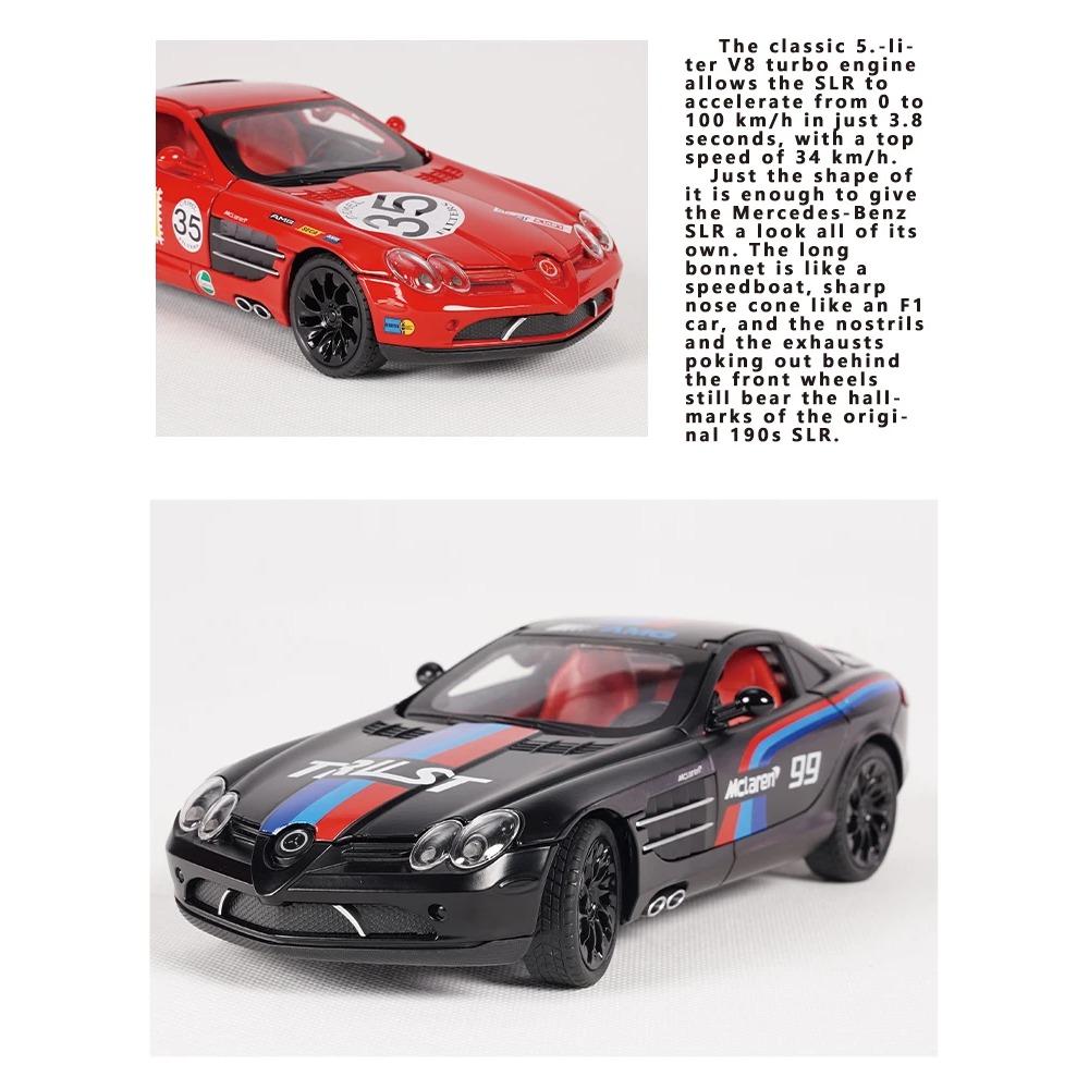Высококачественная модель спортивного автомобиля BENZ SLR из сплава 1:24, крутые звуковые и световые эффекты, лучшая коллекционная модель для любителей автомобилей, рождественские подарки