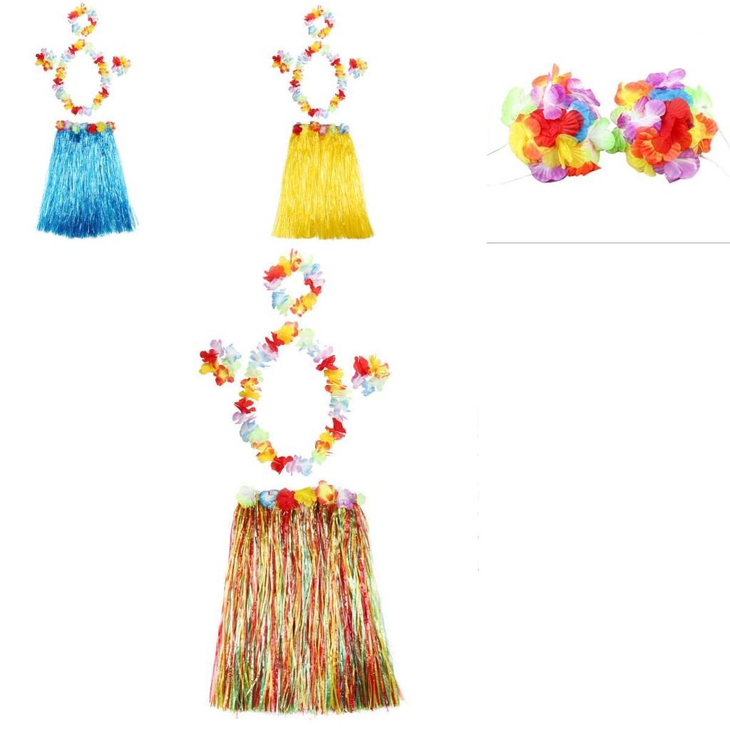 Милая детская гавайская юбка из травы хула лей с ярким цветком, браслет-гирлянда на запястье, маскарадный костюм для фестивалей и вечеринок