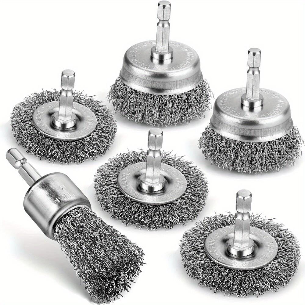 Professional Carbon Steel Wire Wheel Brush Bits - Rust Cleaning Attachment with 1/4" Hex Shank, Cup Brush