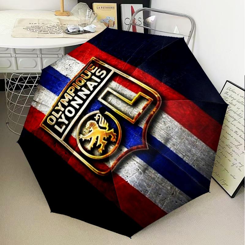 1PC Lyon Football Crest Printed Umbrella Folding umbrella, automatic umbrella 8-Frame for Travel, camping Fan gifts Christmas Gifts