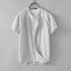 Мужская льняная рубашка с воротником-стойкой в китайском стиле — короткий рукав, свободный крой, летний повседневный тренд