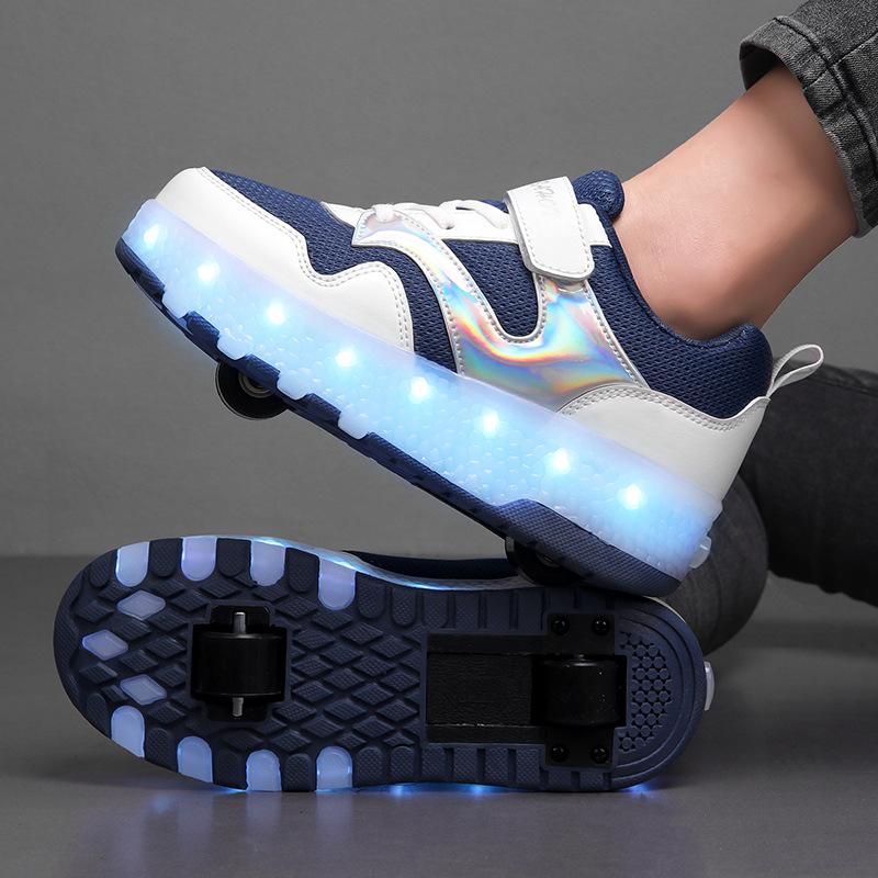 Новые сетчатые кроссовки Runaway Shoes с двумя колесами для мальчиков и девочек, светящиеся кроссовки