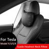 For Tesla Model Y/X/3/S Suede Headrest Neck Pillow Tesla Model 3 Highland 2024 Car Neck Pillow for Traveling Model Y Model 3