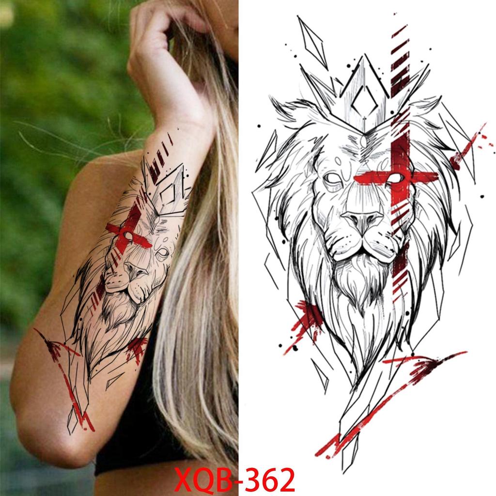 1 PC 210*114MM Cat Geometry Black Temporary Tattoos For Men Women Black Forest Skull Tiger Wolf Tattoo Sticker Evil Devil Arm Tattoo