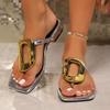 Женские тапочки 2024 года, новые летние модные тапочки, женские роскошные пляжные сандалии из металла, шлепанцы на плоской подошве, женские туфли Zapatos De Mujer