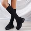 Fashion Thick Sole Knitted Long Boots for Women Fashion Elastic Socks Shoes Boots Over Knee Round Toe Low Heels  2024