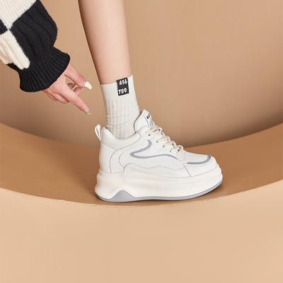 Повседневные туфли из натуральной кожи с высоким берцем, женские туфли на платформе со скрытым каблуком, белые туфли, женские туфли на шнуровке для папы, студенческие туфли