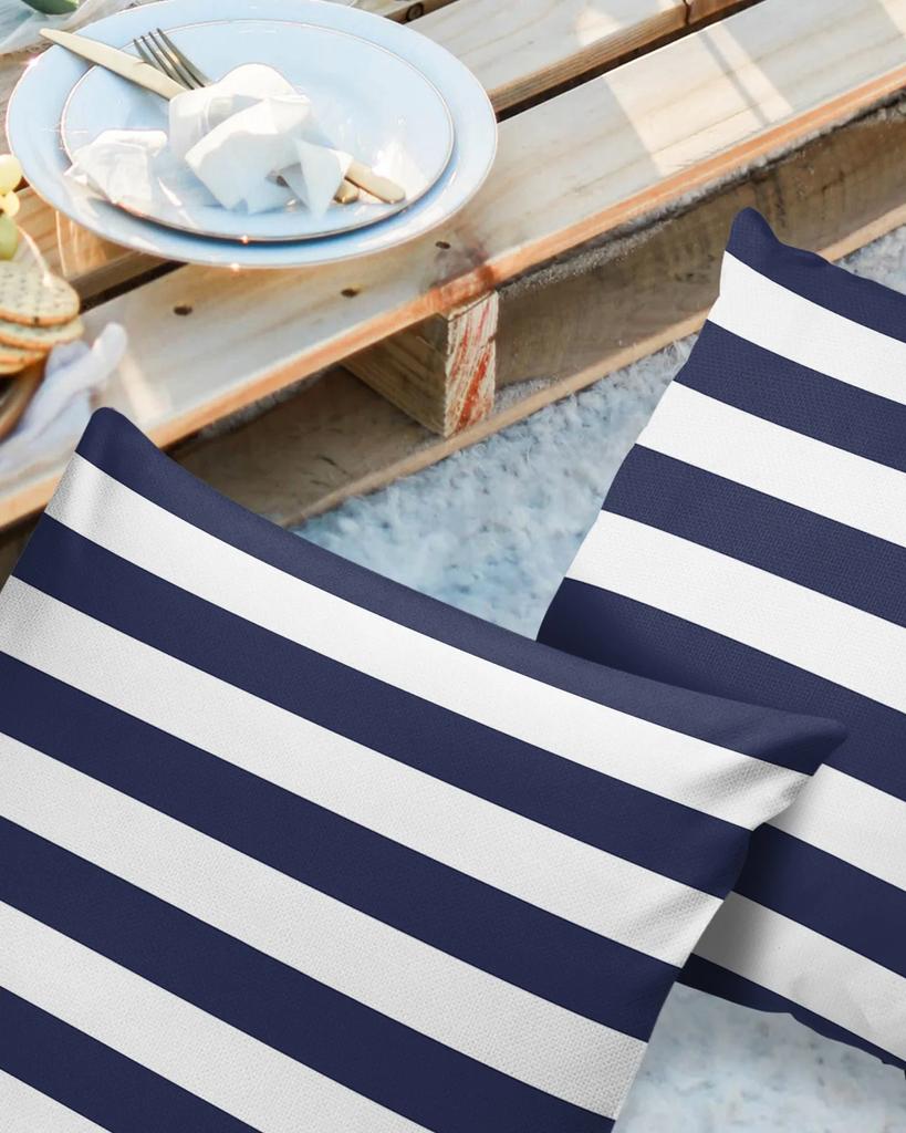 Водонепроницаемая наволочка с темно-синими и белыми полосками для украшения дома и офиса, наволочка для подушки на стул, диван