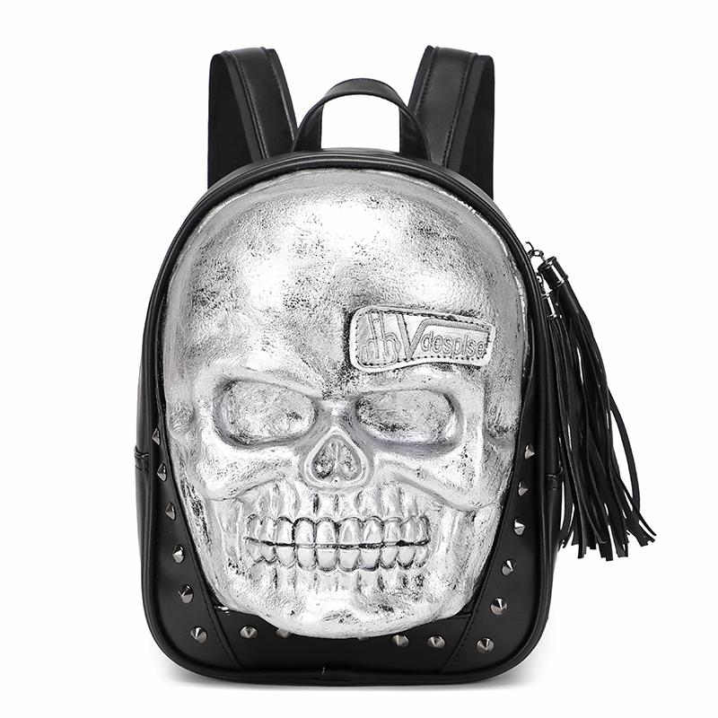 Jierotyx Goth Skull Motorcycle Backpacks for Women Men Vintage Tassel Bookbag Travel Laptop Backpack Daypack for College