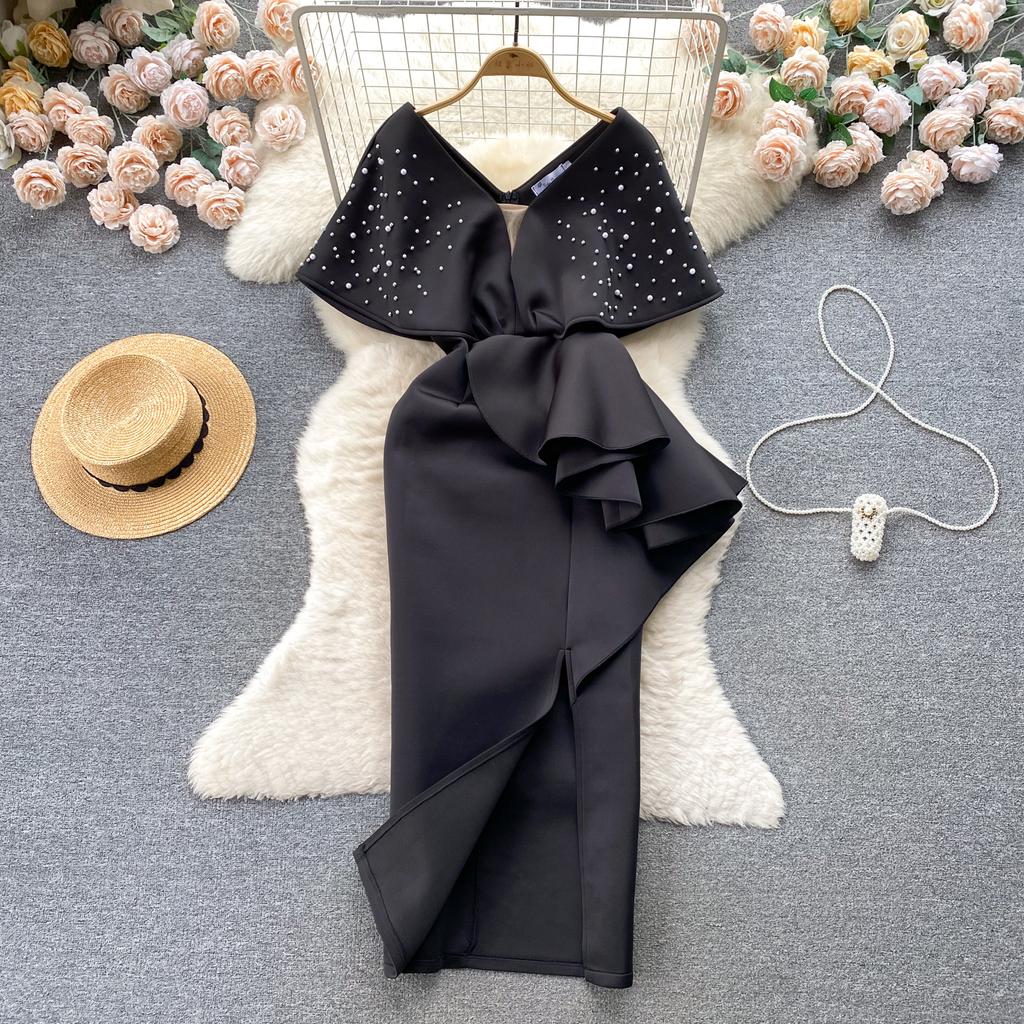 Роскошные элегантные дизайнерские платья с V-образным вырезом, вечернее платье с пайетками, женское облегающее платье Y2k до середины голени, отделка бисером