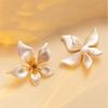 Textured Pearl Ear Studs Elegant Flower Earrings Jewelry Creative Ginkgo Leaf Earrings  Party