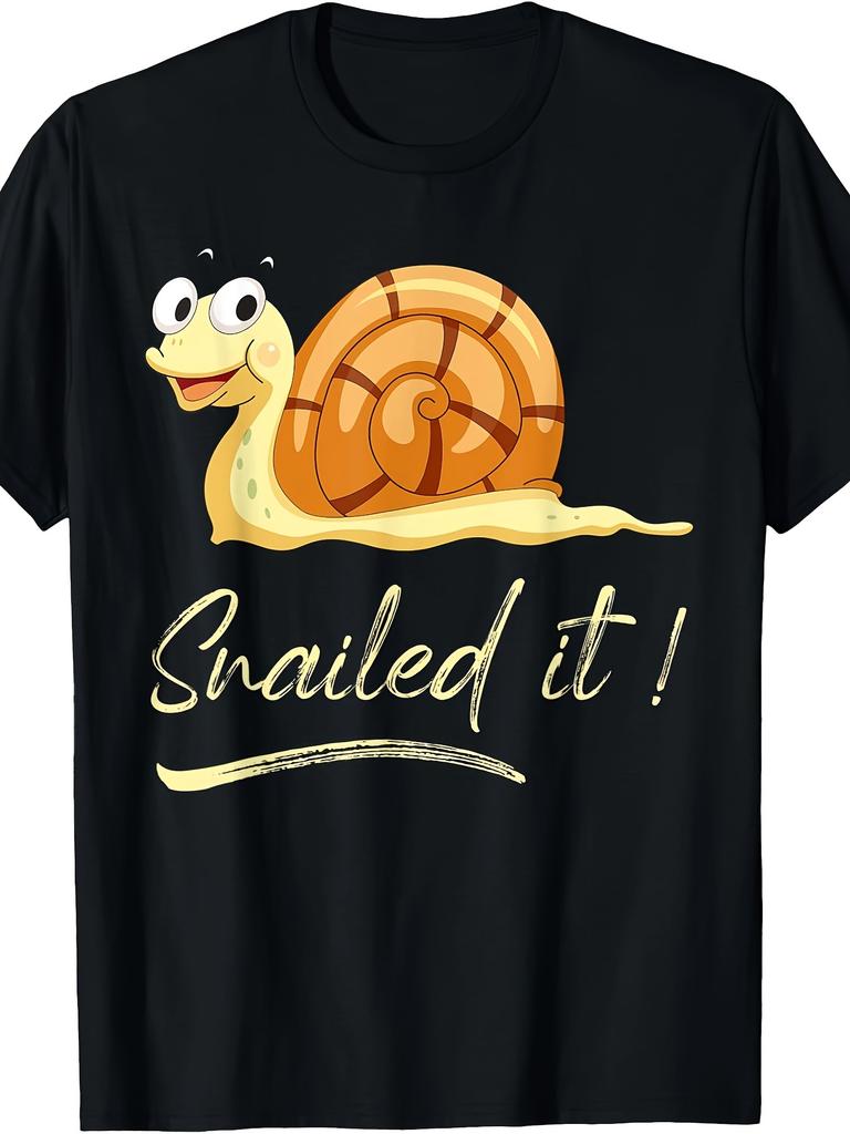 Funny Snail Lover T-Shirt - Slow & Steady Snail with & Antennae - Casual Round Neck Tee, Medium-Stre