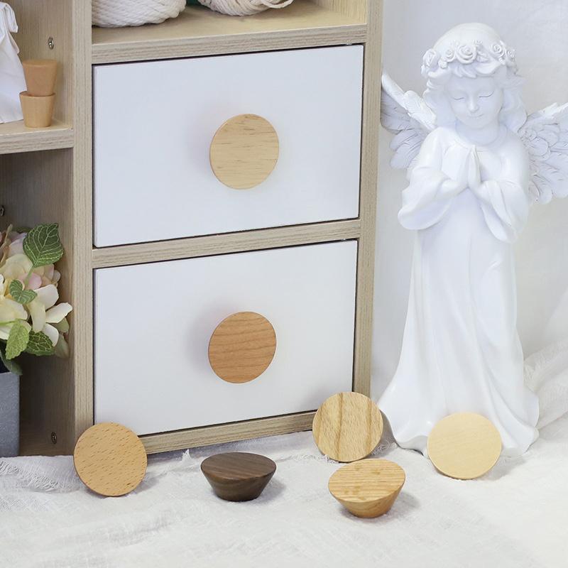 Round Wooden Handle Pulls Solid Wood Cabinet Drawer Knobs Single Hole Furniture Handle With Screw Wardrobe Home Decoration