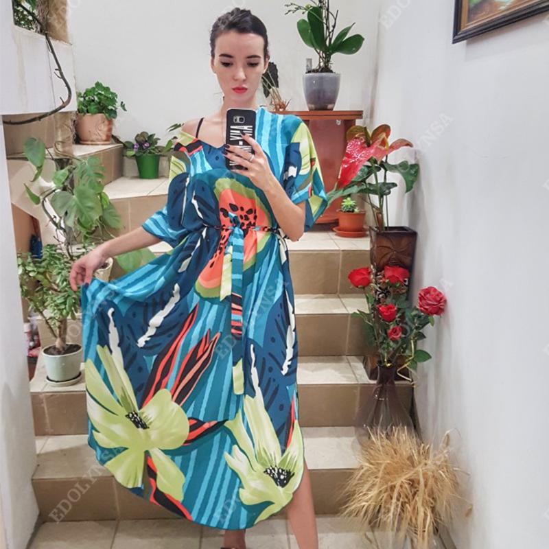 2022 быстросохнущая летняя женская пляжная одежда в стиле бохо с принтом, накидки-кафтан, длинное пляжное платье, хлопковая туника, купальный костюм, накидка