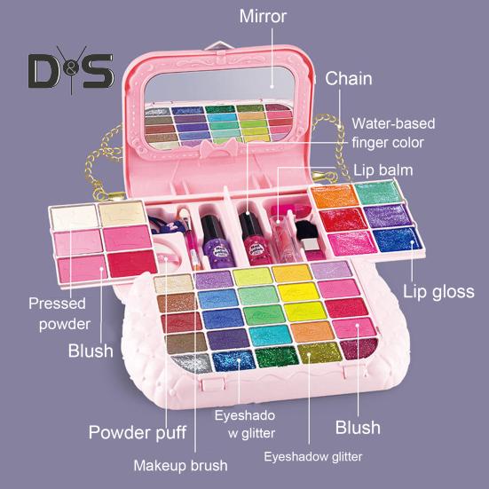Kids Makeup Kit Washable Real Cosmetic Set Parent-child Makeup Set Princess Dress Up Kit for Christmas Birthday Girls 7-14 Years Old