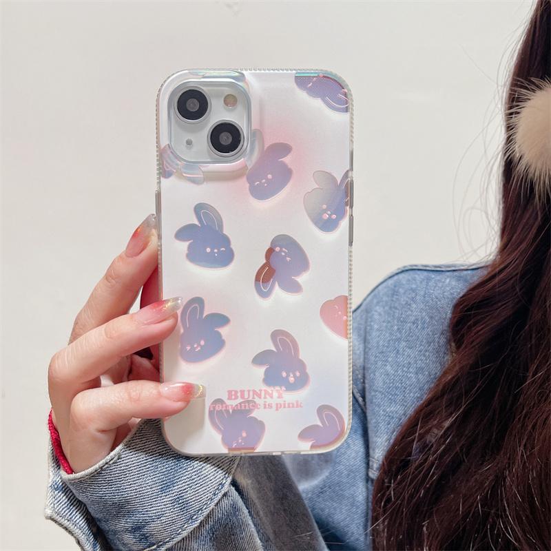 Прекрасный розовый чехол с кроликом для Iphone 13 11 12 14 Pro Max 14 Plus Cute Bunny Laser Phone Cover Capa