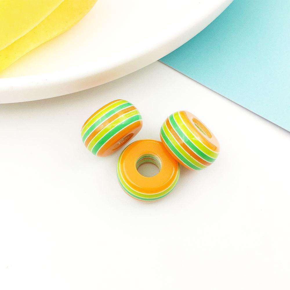 10 шт., 8*14 мм, круглые бусины из смолы в полоску с большим отверстием, акриловые семицветные радужные свободные бусины, браслет «сделай сам», интервальные бусины