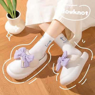 Хлопковые тапочки с бантом для девочек, зимние, для дома, теплые, нескользящие, для улицы, водонепроницаемые, милые хлопковые шлепанцы для пары, мужские