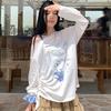 Women Loose T-shirts Cartoon White Girls Cute Tees Long Sleeve Fashion Female Tees Y2K T-shirts For Lady