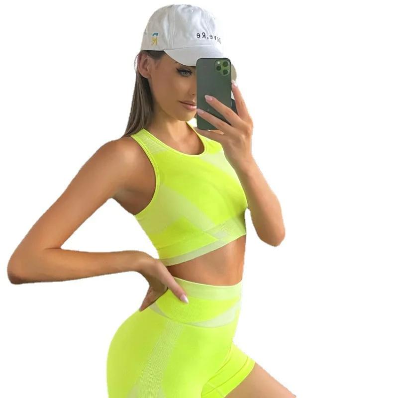 Seamless Yoga Set Gym Suits with Shorts Crop Top Sexy Bra Women's Pants 2 Pieces Set Running Workout Outfit Fitness Clothing