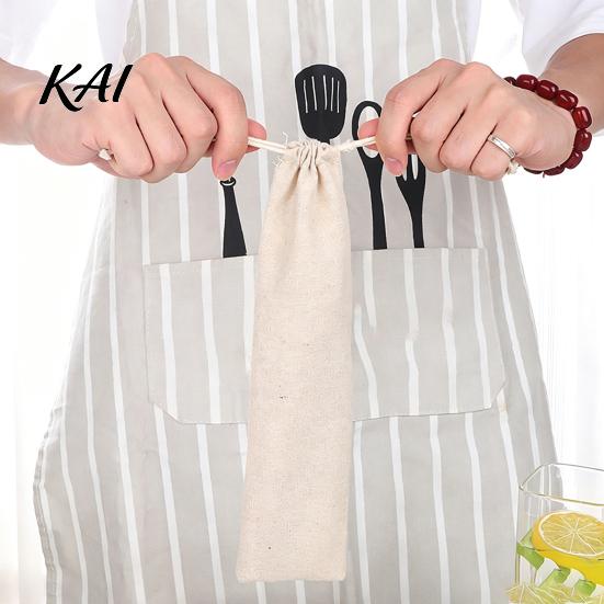 Compact Flatware Organizer for Camping Drawstring Cutlery Bag, Portable Reusable Utensil Pouch, Washable Protective Fabric Case Straws Storage
