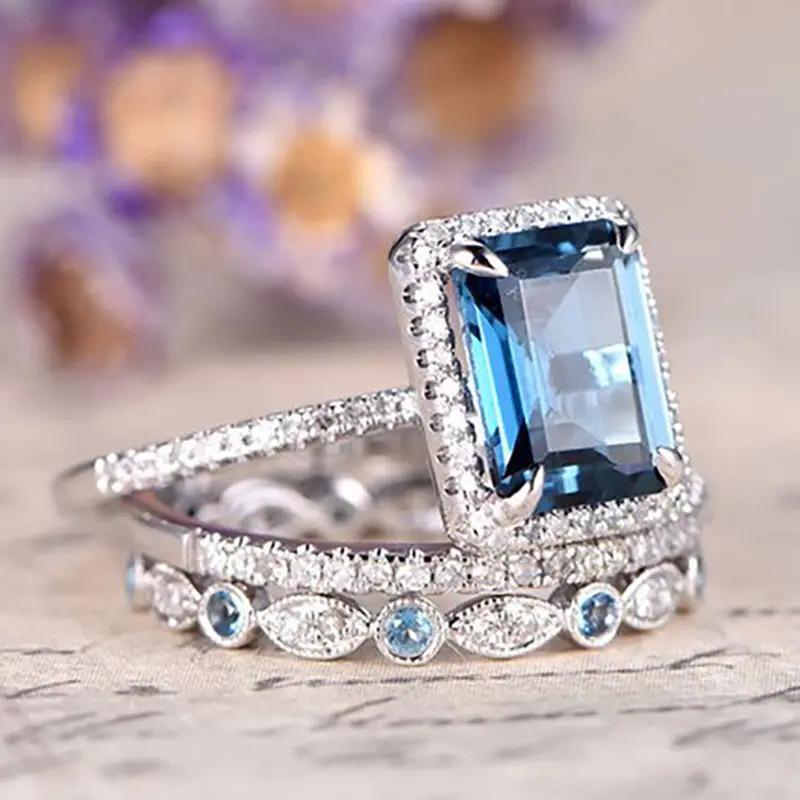 Engagement Three Sets Of Rings, Fresh Jewelry, Fashionable Large Rectangular Women'S Rings