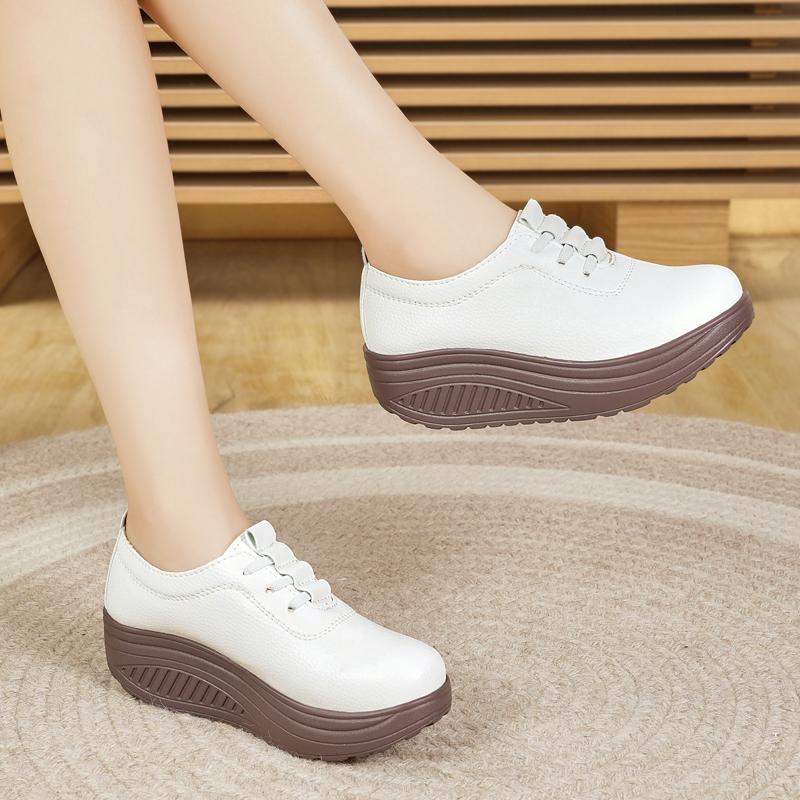 Женские туфли на платформе черные повседневные элегантные кожаные белые туфли на толстой подошве с эффектом увеличения роста Shake Shoes