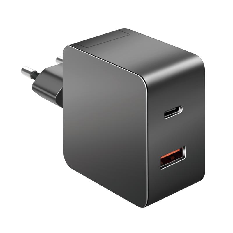 Dual USB Charging Adapter, USB-A/C Wall Charger, 45W, Black