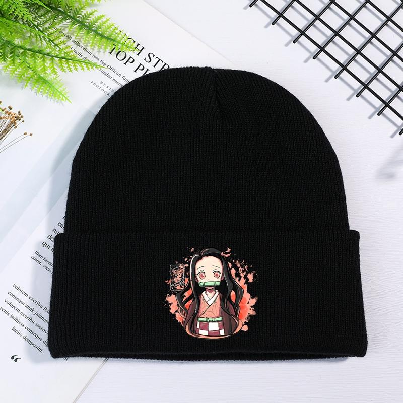 Anime Demon Slayer Kamado Nezuko In Pocket Printing Unisex Caps Cartoons Knitted Hat Windproof Retro Caps