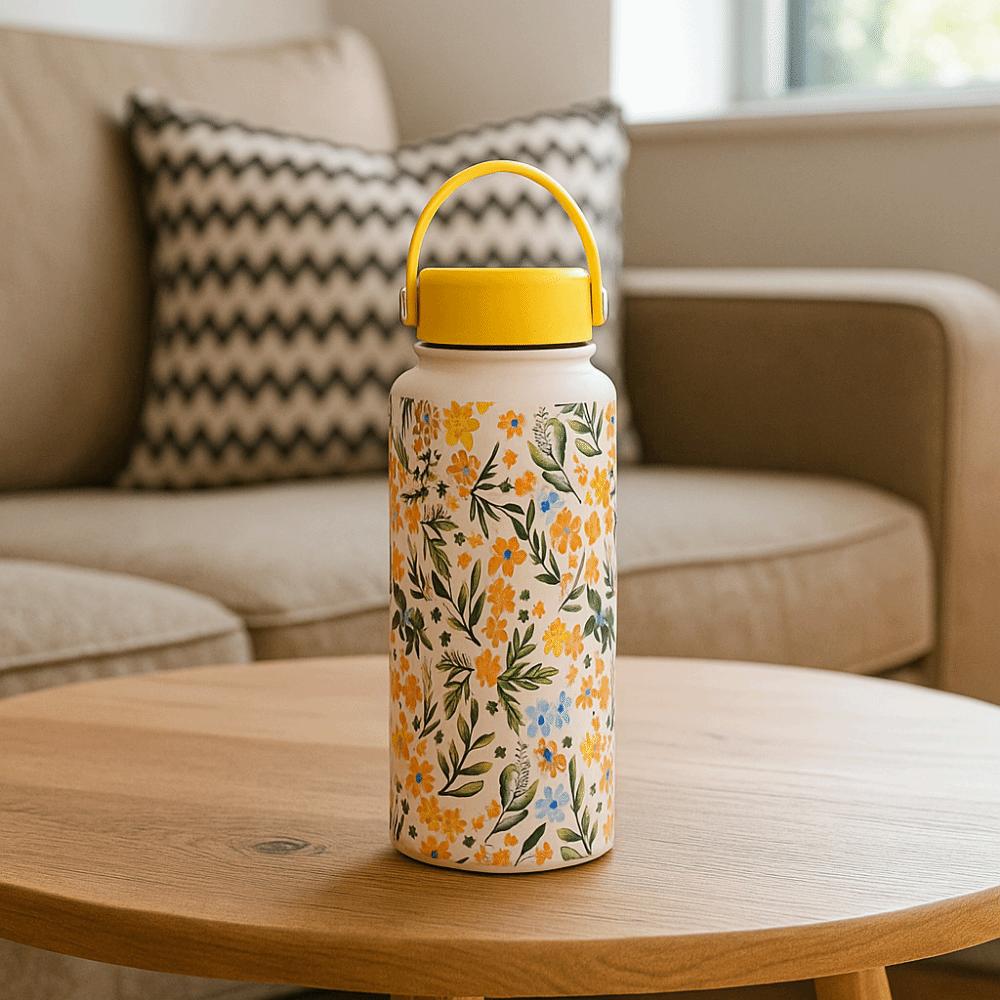 Creative Outdoor Insulated Mug 1L Floral Insulated Bottle Thermal Water Bottle Kitchen Supplies