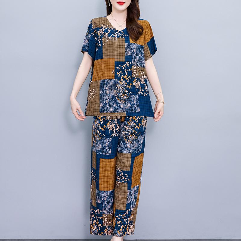 Women Pant Sets Casual Summer 2 Piece Sets Women Elegant Loose Wide Leg Pants and Short Sleeve Blouse