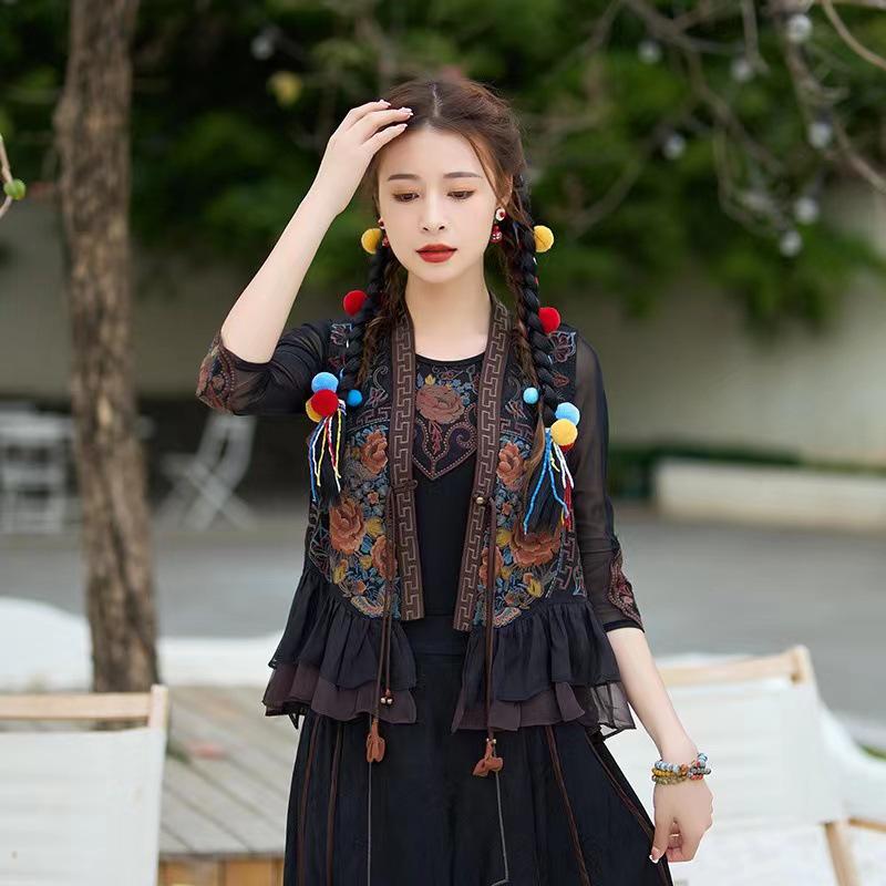 2025 Весна/Лето Женская куртка-жилет в стиле ретро с вышитыми пуговицами в китайском стиле