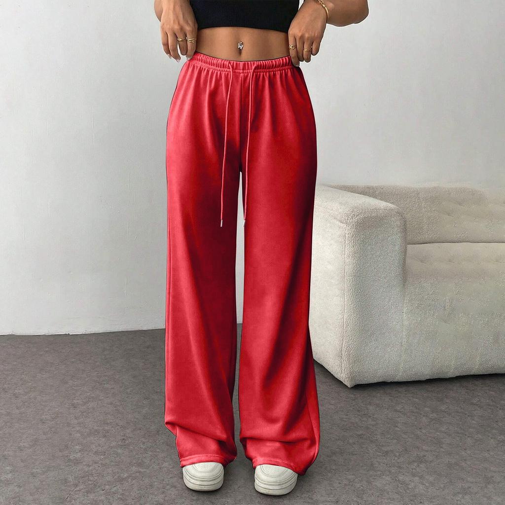 Женские модные свободные однотонные повседневные спортивные брюки с завязками на талии, повседневные широкие брюки