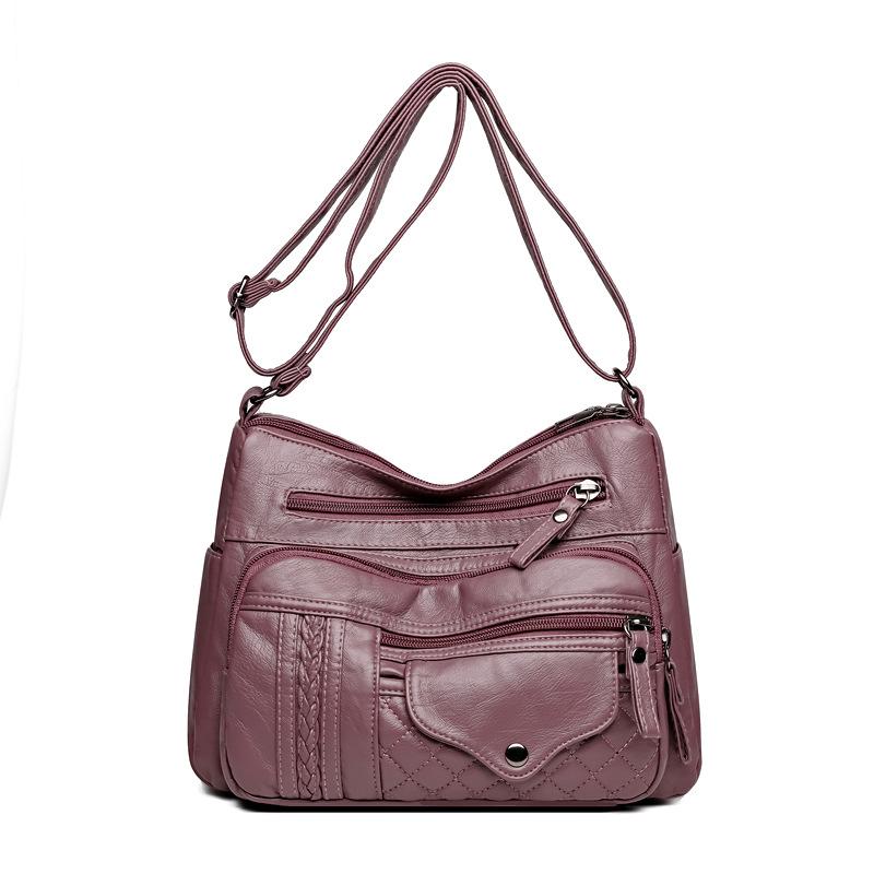 Fashion Retro Trend Four Seasons Soft Leather Multi-layer Multi-pocket Sewing Multi-layer Single Shoulder Oblique Span Women's Bag