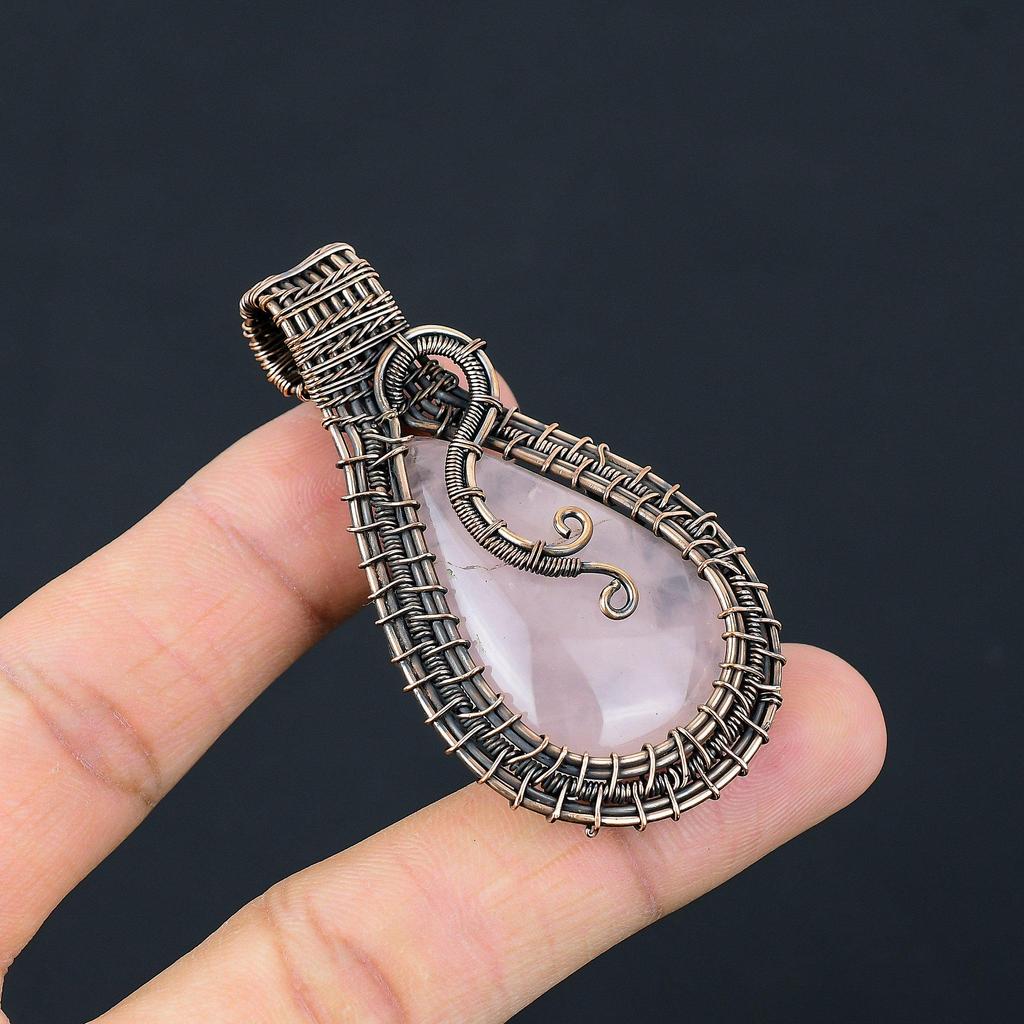 Rose Quartz Jewelry, 999 Copper Wire Wrapped Pendant Handmade Gemstone Jewelry, Gifts For Wife Brand New Pendant