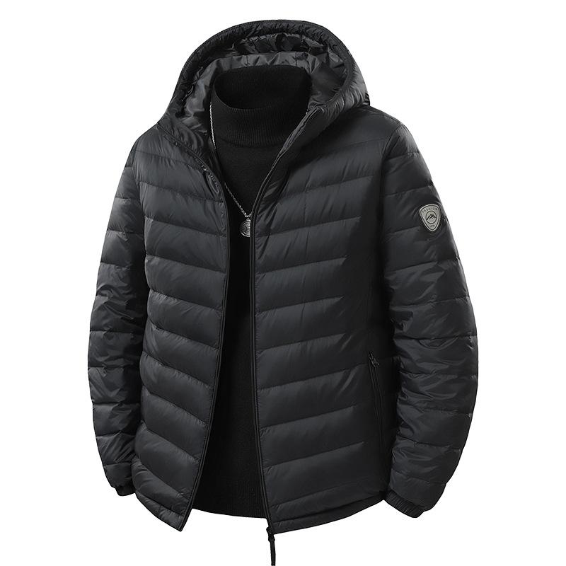 Men's Lightweight White Duck Down Jacket, Casual Windproof Hooded Short Warm Outerwear