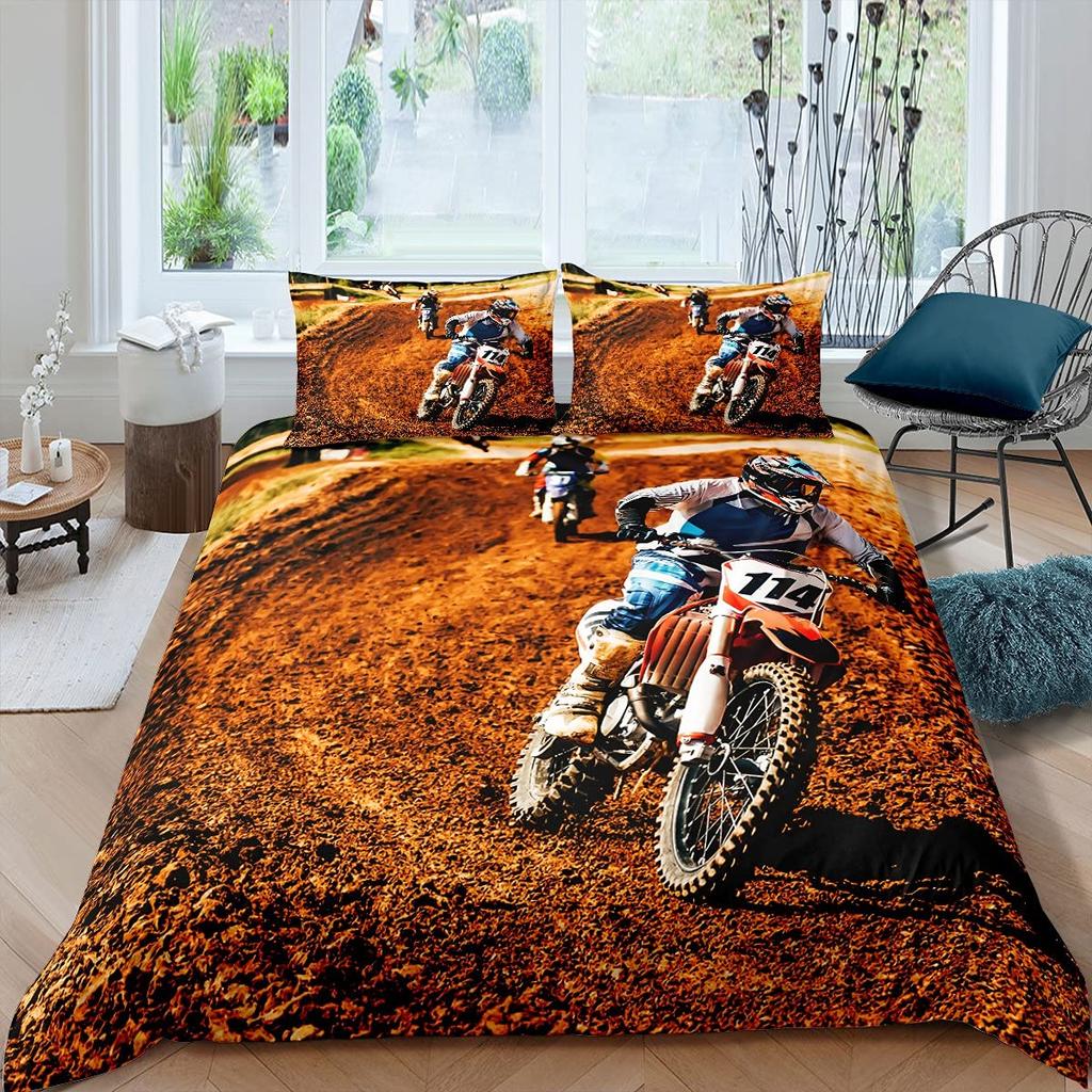 Комплект постельного белья для мотоциклистов, двойной размер, комплект постельного белья для мотокросса, гоночный мотоцикл, байк, экстремальный спорт, полиэстер, пододеяльник