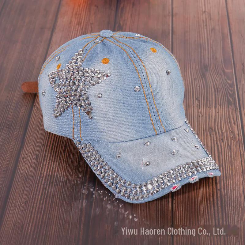 Women's Rhinestone Denim Baseball Cap - Paris Lettering Sun Hat