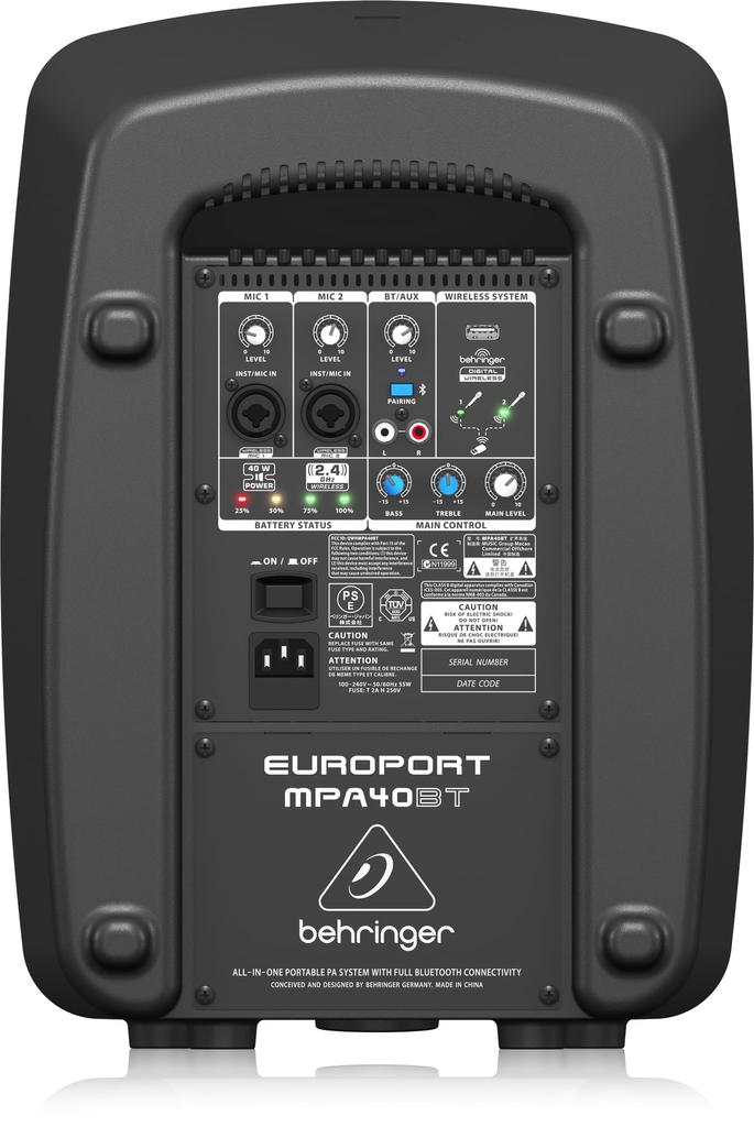 Behringer Portable PA 40 Вт 6 дюймов Bluetooth 1 EUROPORT MPA40BT Встроенный