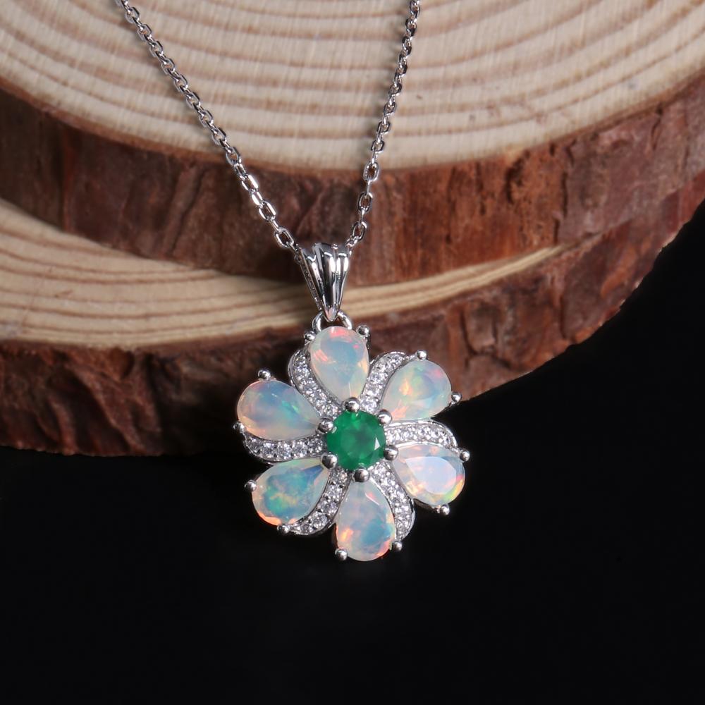 Комплект женских украшений из натурального опала с зеленым агатом, серебро 925 пробы, подвеска, ожерелье, серьги, кольцо, ювелирные украшения, подарок