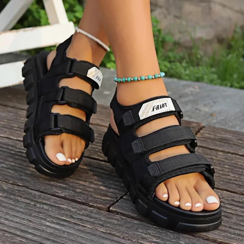 Women's Thick Sole Sandals Casual Shoes Versatile Solid Color Fashion Round Toe Soft Sole Comfortable Women's Summer Sandals
