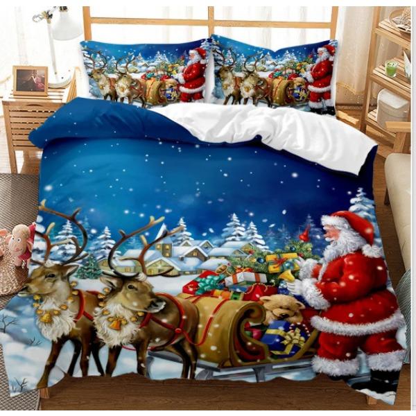 Santa Claus Bed Three-Piece Set, Digital Print Quilt Cover Sheet Set