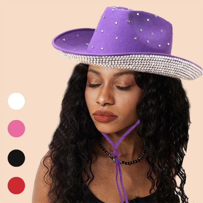 Отпускная ковбойская шляпа Панама Шляпа с хрустальными полями Стразы Ручная вышивка бисером Хрусталь для карнавалов Музыкальный фестиваль