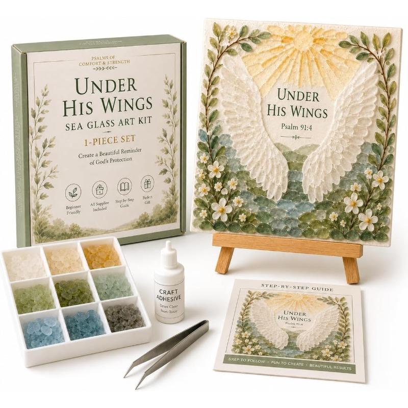 Psalms of Comfort Strength Sea Glass Art Kit, Christian DIY Craft Kit with Inspirational Bible Verse Design, Faith Home Decor Wall Art