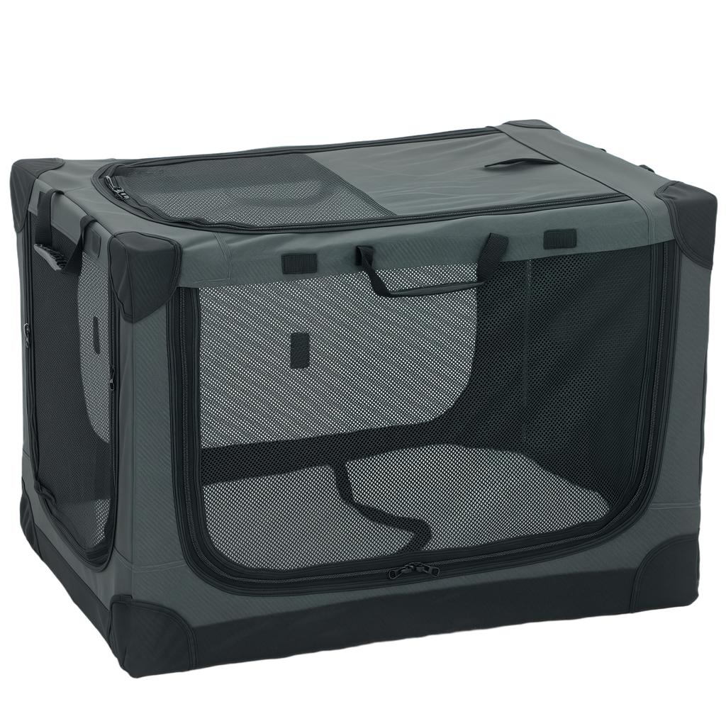 Soft Dog Crate Pet Travel Crate 76 x 54 x 54 cm with Removable Pad Mesh Window Army Green