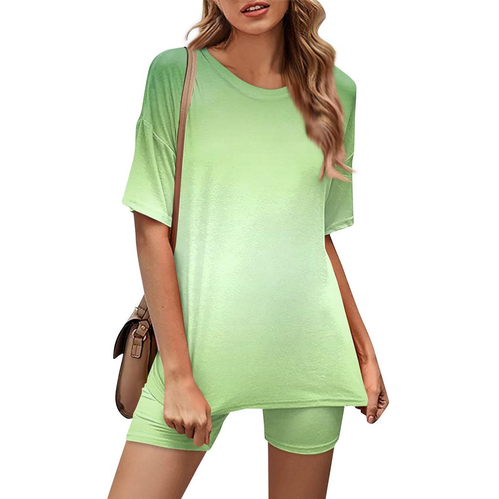 Женский повседневный спортивный комплект из двух предметов, свободный и модный топ с принтом, комплект шорт с короткими рукавами