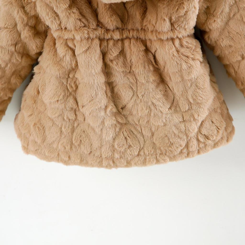 Свитер-пальто с капюшоном для девочек, с вышивкой мультяшного кота, пушистый, стеганый из искусственного меха, для осени/зимы